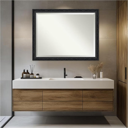 Amanti Art Black Bathroom Mirror for Over Sink, 34x44 Filigree Gloss Black Rectangle Vanity Mirror, X-Large Traditional Frame, Hangs Horizonally and Vertically, Bathroom Wall Decor, Beveled Edge