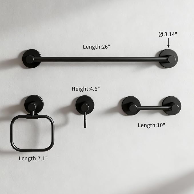 4-Piece Bathroom Set with Privot Toilet Paper Holder | All-in-One Wall Mounted Hardware Combo, Matte Black