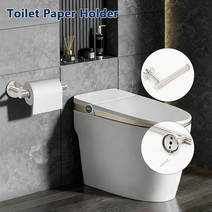NearMoon 5 Pieces Bath Hardware Set, Include Swivel Towel Rack, Hand Towel Ring, Toilet Paper Holder and 2 Robe Towel Hooks, Stainless Steel Bathroom Accessories Wall Mounted (Brushed Nickel)
