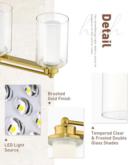 HWH Bathroom Vanity Light Fixtures 6-Light, Brushed Gold, 5HLT63B-6W-LED BG | Dimmable, 5CCT, 36W, Vanity Light Over Mirror, Brass Wall Vanity Lights, Bathroom Light, Metal Fixture Body, For Hallway