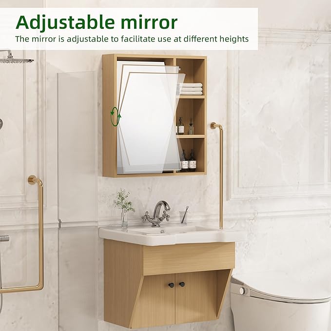 24" Floating Vanity ADA Compliant Modern Wall-Mount Small Bathroom Vanity with Ceramics Sink Modern Hand & Mirror Cabinet Combo with Two Doors for Elderly, Seniors, Handicap & Disabled