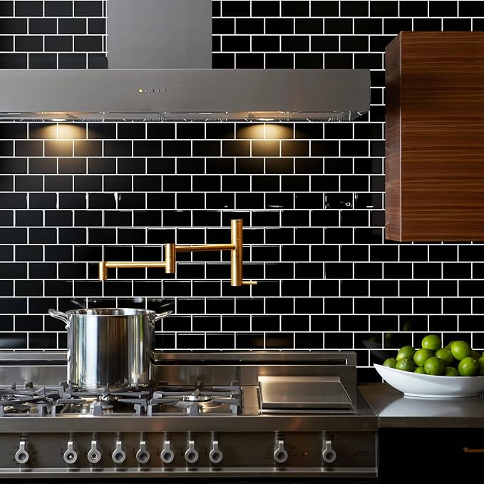 STICKGOO Subway Tile Peel and Stick Backsplash, Thicker Design 12" x 12" Stick on Backsplash Tiles for Kitchen, Bathroom, Wall Tile (5 Sheets, Black)