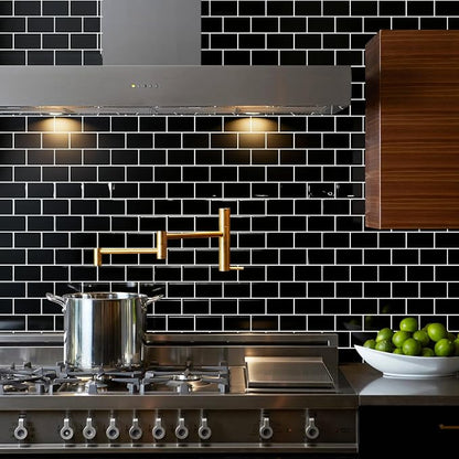 STICKGOO Subway Tile Peel and Stick Backsplash, Thicker Design 12" x 12" Stick on Backsplash Tiles for Kitchen, Bathroom, Wall Tile (5 Sheets, Black)