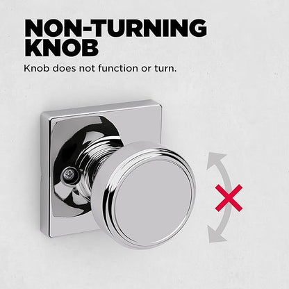 Kwikset Maven Dummy Door Knob, Single Sided Handle for Closets, French Double Doors, and Pantry, Polished Chrome Non-Turning Square Interior Push/Pull Door Knob, with Microban Protection (Pack of 4)