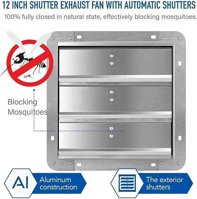Simple Deluxe 12 Inch Variable Shutter Exhaust Fan Aluminum with Speed Controller and Power Cord Kit, 1620RPM, 1600 CFM