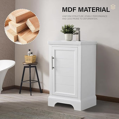 HOMEBEYOND 20 Inch Bathroom Vanity with Single Sink & Ceramic Top, Vanity Cabinet with Center Countertop Basin, Soft-Closing Doors, White