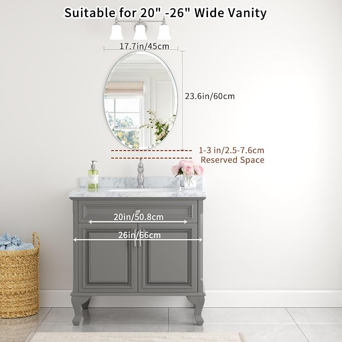 18x24 Inch Bathroom Mirrors for Over Sink, Frameless Mirrors for Wall | Beveled Bathroom Mirror, Bathroom Vanity Mirror for Bedroom Living Room Entryway Home Decor