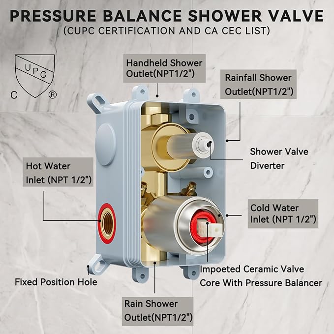 Shower System Brushed Nickel Shower Faucet Set, Dual Head Shower Set STARBATH 12'' +6'' Wall Mount Rainfall Shower Systems with Multifunctional Filtered Handheld Sprayer for Two Person