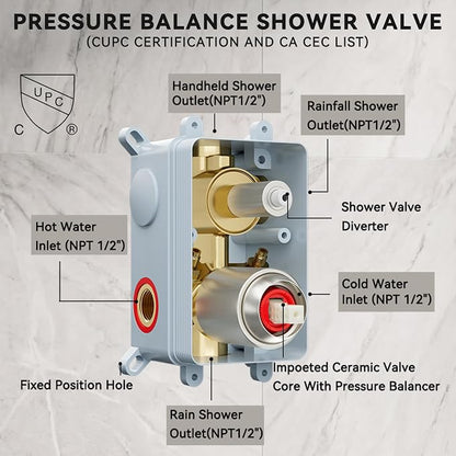 Shower Faucet Set Brushed Nickel Shower System, Dual Head Shower Set STARBATH 12'' Ceiling Mount and 6''Wall Mount Rainfall Shower Systems with Multifunctional Filtered Handheld Sprayer