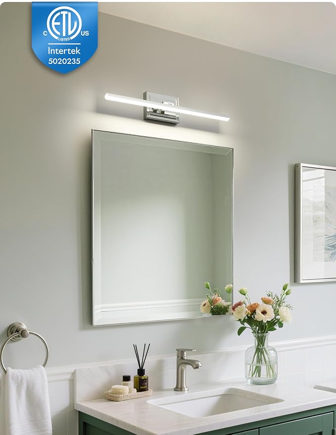 24 Inch Modern Bathroom Light Fixture, 14W 5CCT Dimmable LED Chrome Bathroom Vanity Lights Over Mirror, Vanity Lights for Bathrooms Restroom Mirror- ETL Certified