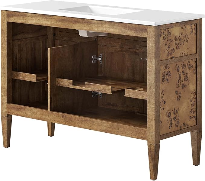 Modway Elysian 48" Burl Wood Double Bathroom Vanity in White Brown with Ceramic Sink Basin