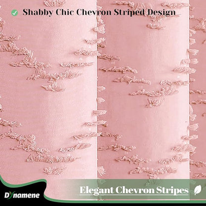 Extra Long Boho Fabric Shower Curtain Tufted Chevron 72"x84" Pink | 84 Inch Tall, Elegant Tassel, Lightweight Textured Fabric, Water Repellent, Washable, Hotel Spa, for Bathroom/Dorm 12 Hooks