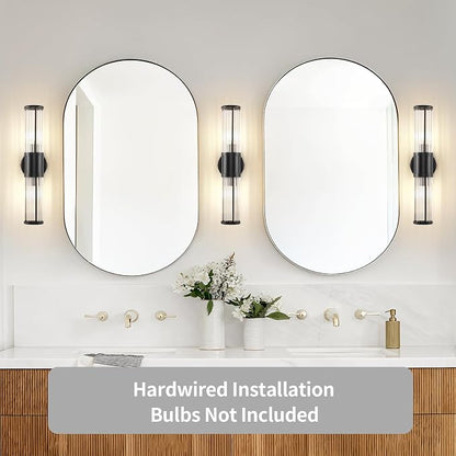 19.69" Modern Bathroom Wall Sconce Light Fixture, Black Glass Rod Vanity Light with E12 Base, Up or Down Mounting for Mirror Makeup Lighting (Bulbs Not Included)