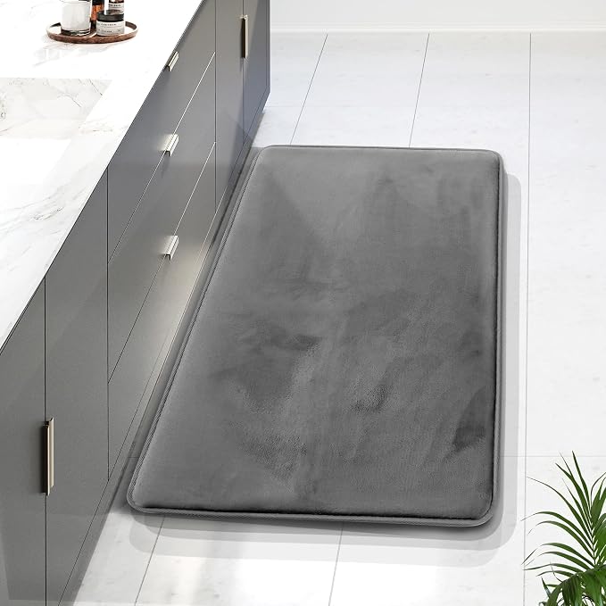 Clara Clark Bathroom Rugs, Velvet Memory Foam Bath Mat, Non-Slip Bath Rugs, Machine Wash, Dries Quickly, Ultra Soft Plush Bath Mats for Bathroom, 24 x 36, Dark Grey