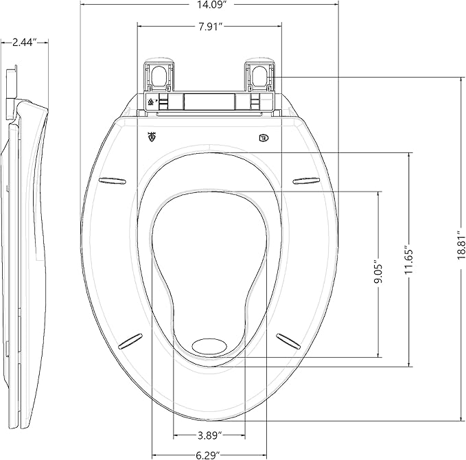 Potty Training Seat Built-In Toilet Seat, Elongated Toilet Seat 19 Inch with Baby Seat, 2 In 1 Soft Close Quiet No Slapping, Magnetic Absorption, Easy Installation for Bottom Fixing Toilet
