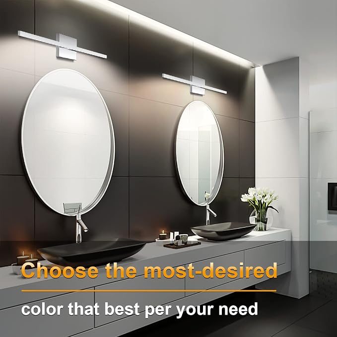 23.6 inch Chrome Bathroom Vanity Light,14W 5CCT Dimmable LED Bathroom Lighting Fixtures Over Mirror, Modern Vanity Lights for Bathrooms Restroom Mirror- ETL Certified