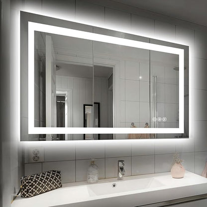 Hivone 40"X32" LED Bathroom Mirror with Lights, Anti-Fog, Dimmable, Backlit + Front Lit, Smart Bathroom Vanity Mirror, Memory Function, Shatterproof, Tempered Glass (Horizontal/Vertical)