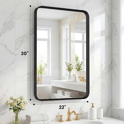 OLIXIS Bathroom Mirror 22x30 Inch, Wall Mount Vanity Mirrors for Over Sink | Rectangle Mirror with Matte Metal Framed, Modern Wall Mount Vanity Mirrors for Home Decor, Living Room, Bedroom, Black