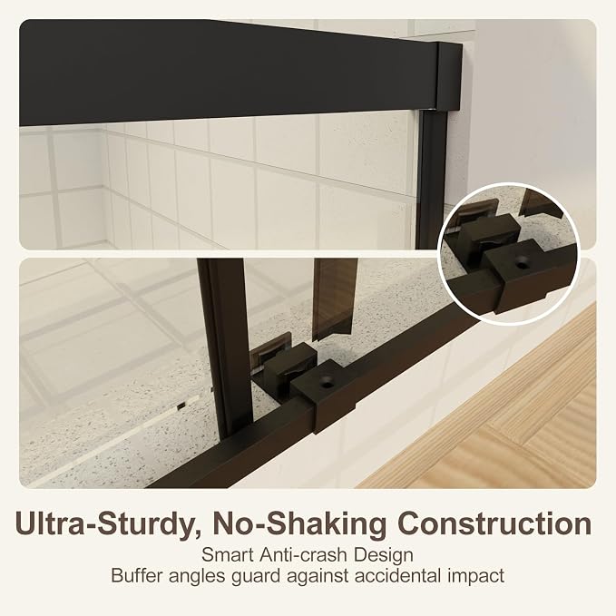 56-60" W x 72" H Semi-Frameless Double Sliding Shower Door | 1/4" SGCC Clear Tempered Glass with Explosion-Proof Film, Matte Black Bypass Walk-In Shower Door, Reversible
