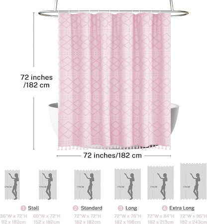 Siiluminisoy Boho Shower Curtain Pink Woven Fabric Cute Shower Curtain, 72 x 72 Tufted Chevron Textured Striped Modern Farmhouse Minimalist Cloth Shower Curtains for Bathroom