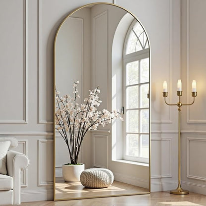 Dewfig Full Length Mirror, 70"x26" Arched Full Body Mirror, Gold | Aluminum Alloy Frame Floor Mirror, HD Shatterproof Tempered Glass, Lean/Stand/Wall for Living Room,Bedroom, Dressing Room