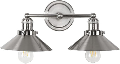 JONATHAN Y 17.5" Nickel 2-Light Industrial Farmhouse Metal Vanity Light Wall Sconce, Metal Shade for Bathroom Mirror, Kitchen, Entryway, LED Bulb Included (JYL7427B)