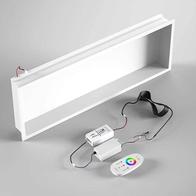 Stainless Led Shower Niche 36"x12" White RGB Light No Tile Needed | 304 stainless steel shower niche,recessed dimmable niche shower,Led driver & remote control included,dropped in niche