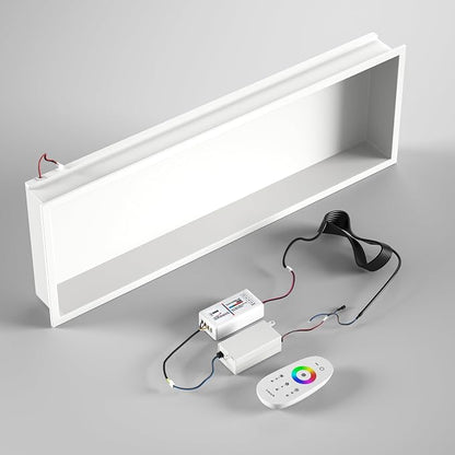 Stainless Led Shower Niche 36"x12" White RGB Light No Tile Needed | 304 stainless steel shower niche,recessed dimmable niche shower,Led driver & remote control included,dropped in niche
