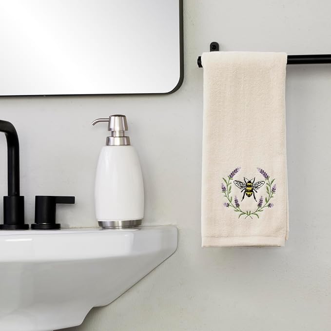 SKL Home Bee Lavender Hand Towel Set-2pc, 100% Cotton, Embroidered, Natural | Soft, decorative velour. For use in the bathroom, kitchen or bar & makes a great gift.