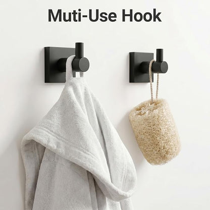 24-Inch Wall Mounted Towel Racks for Bathroom – Space Saver 4-Piece Durable Stainless Steel Bathroom Hardware Set with Towel Bar, Towel Ring, Toilet Paper Holder & Hook, Matte Black