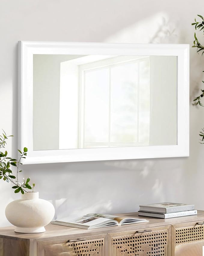 White Wood Wall Mirror for Bathroom,Rectangle 20 x 30 inch Vanity Mirrors | Hanging Mirror with Wooden Frame for Living Room,Bedroom,Entryway