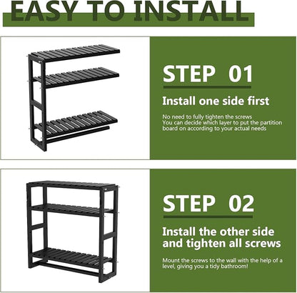 Galood Over The Toilet Storage Bathroom Shelves Wall Mounted Black Sets | 3 Tier Space Saver Corner Shelf Organizer Bamboo Towel Rack Toilet Paper Cabinet with Hanging Rod