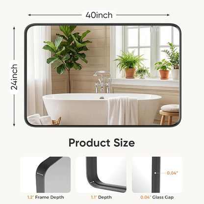 NEWBULIG Bathroom Mirror, Vanity Mirror for Wall, 24x40 Inch | Matte Metal Framed, Tempered Glass, Over Sink, Entryway Living Room Bedroom, Black