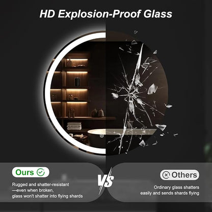 NEWBULIG 36'' Round LED Bathroom Mirror with Lights, Circle Vanity Mirror | Anti-Fog, Dimmable, 3-Color Light, Front Light and Backlit, Memory Function, Tempered Glass