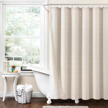 Lush Decor Farmhouse Textured Sheer Shower Curtain with Peva Liner 2 Piece Set 72" W x 72" L Beige - Tan Shower Curtain Set - Striped Bathroom Curtains