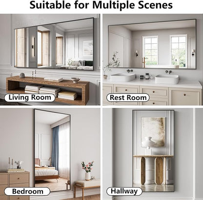 Koonmi Bathroom Mirror 36x71 Matte Black Bathroom Wall-Mounted Mirrors, Modern Rectangle Vanity Mirror, HD Tempered Glass, Aluminum Alloy Frame Allow to Hang Horizontally or Vertically