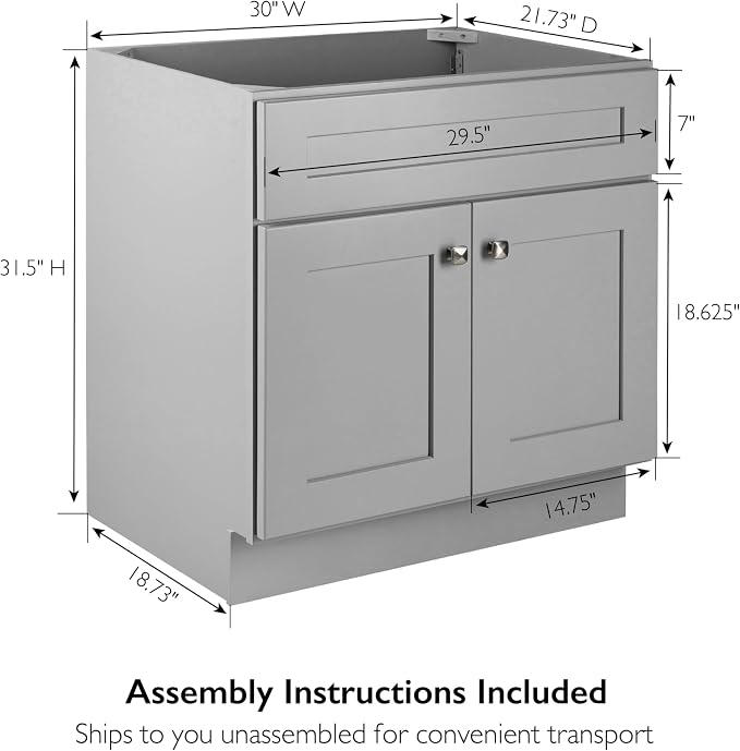 Design House Brookings Bathroom Vanity, 30", Gray | Adjustable Hinges, Freestanding, Contemporary/Modern, Wood, Bath, 587089