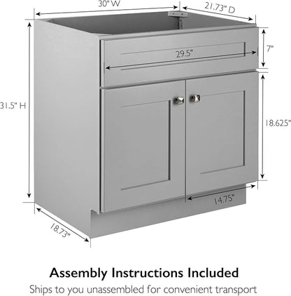 Design House Brookings Bathroom Vanity, 30", Gray | Adjustable Hinges, Freestanding, Contemporary/Modern, Wood, Bath, 587089