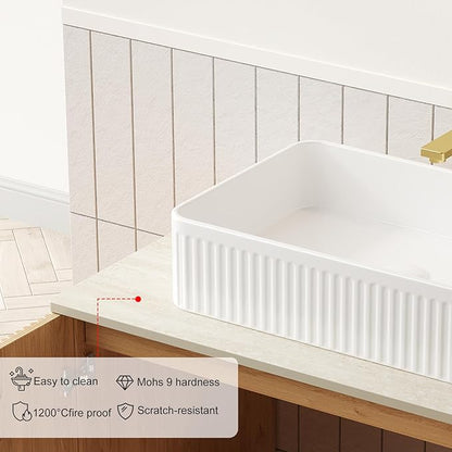 30" Bathroom Vanity with Sink, Freestanding Modern Bathroom Storage Cabinet with Marble Ceramic Basin and Roma Travertine-Pattern Sintered Stone Countertop, Soft Closing Door, Natural Wood