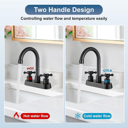 Oil Rubbed Bronze 4 Inch Centerset Bathroom Faucet, Vintage Bathroom Faucet | Lead-Free SUS304 Stainless Steel 4-Inch Vanity Faucet for 2 or 3-Hole Sinks, Cross Handle Design with 360° Swivel Spout