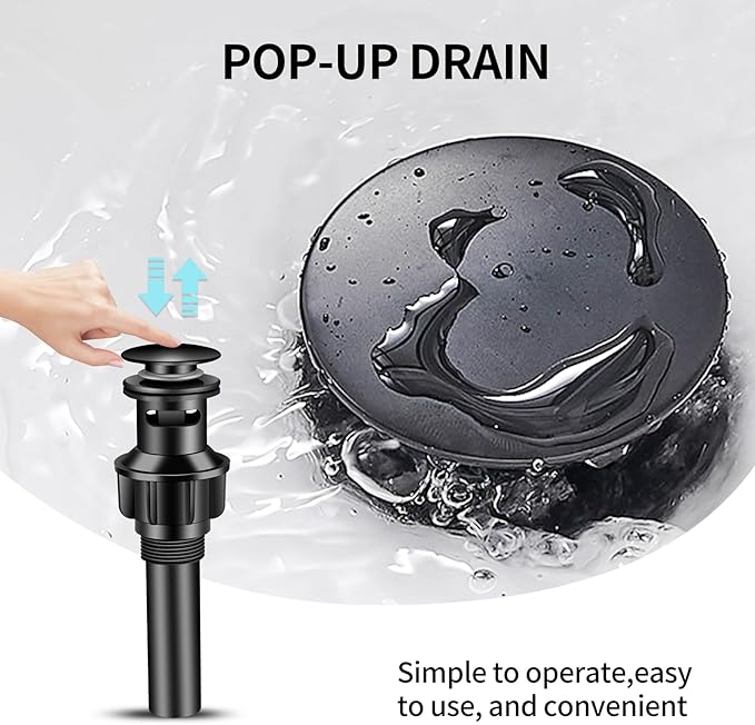 Bathroom Faucet Single Hole Single Handle Vanity Faucet Modern Sink RV Black Bathroom Faucet with Pop-up Drain for 1 - or 3 Hole Sink (Black)