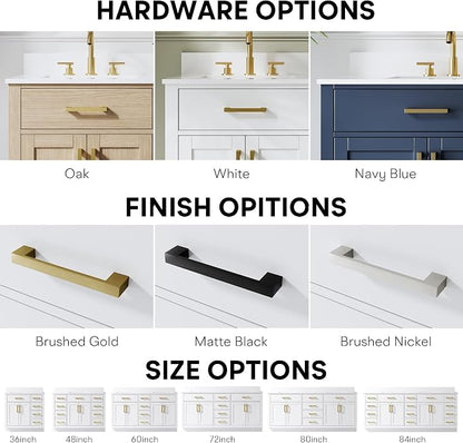 60-Inch Bathroom Vanity with Double Sinks W/ 4 Doors & 4 Drawers & 2 Flip Drawers, White Vanity W/Brushed Gold Handles