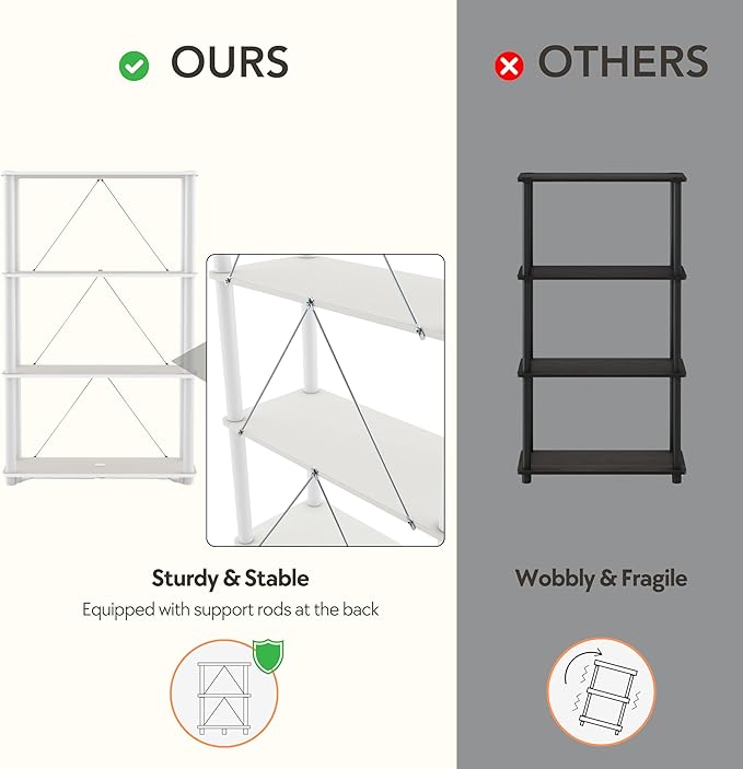 Homes: Inside + Out Apexa Modern 4-Tier Wide Shelving Units, Collectibles Display Shelves, Easy Assembly Standing Shelf, Home Storage Organizer for Living Room, Bedroom, Office, White