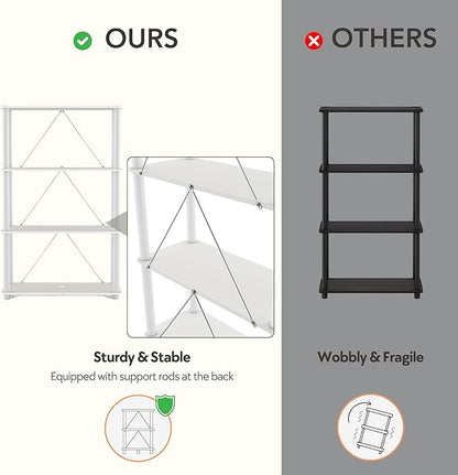 Homes: Inside + Out Apexa Modern 3-Cube Ladder Shelving Units, Collectibles Display Shelves, Easy Assembly Standing Shelf, Home Storage Organizer for Living Room, Bedroom, Office, White