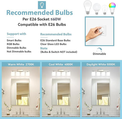 Honesorn 4-Light Bathroom Light Fixtures Over Mirror, Brushed Nickel | Bathroom Light with Milky White Frosted Shades, Anti-Rust Finish, E26 Socket(Bulbs Not Included)