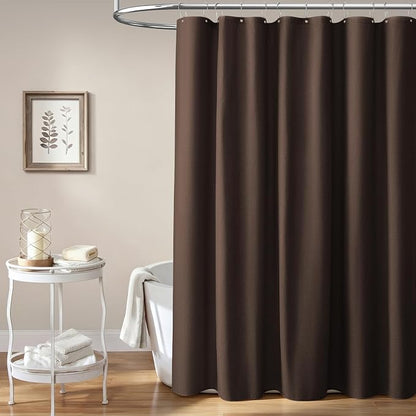 Long Linen Textured Waterproof Thick Shower Curtain Set, 72x84, Brown | Tall Size, 230GSM Polyester, Heavy Duty Cloth, Weighted Hem, 12 Plastic Hooks, Modern Luxury Hotel Style, Machine Washable
