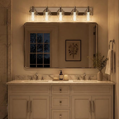 MELUCEE 31 Inch LED Vanity Light Bar Chrome 5-Light with Clear Glass Shade | Bathroom Vanity Light Modern 25W Bathroom Wall Lighting Fixtures Bubble Crystal Restroom Lights Fixtures over Sink