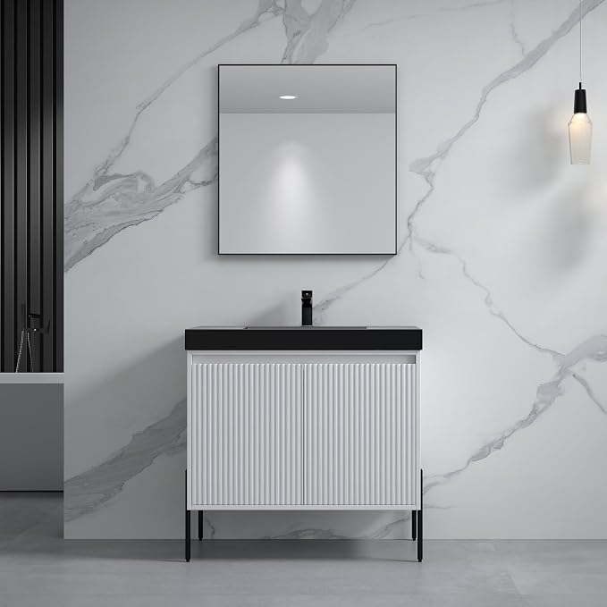 Dowell 36" Bathroom Sink,Single Bowl Vanity Basin,Rectangular Drop-In Bathroom Sink with Overflow,Black-000 3618BP-BL