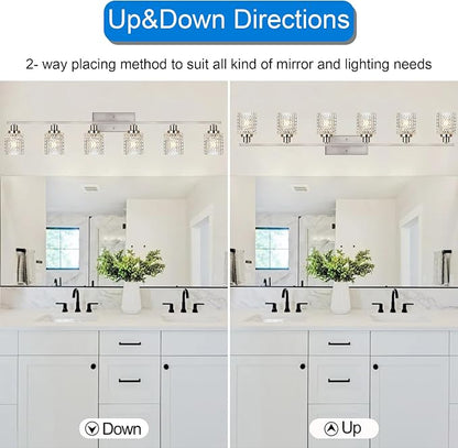 MELUCEE 6 Lights Bathroom Lighting Fixtures Over Mirror Brushed Nickel | Vanity Light with Hammered Glass Shade Indoor Wall Mounted Lamp for Bathroom Bedroom Kitchen