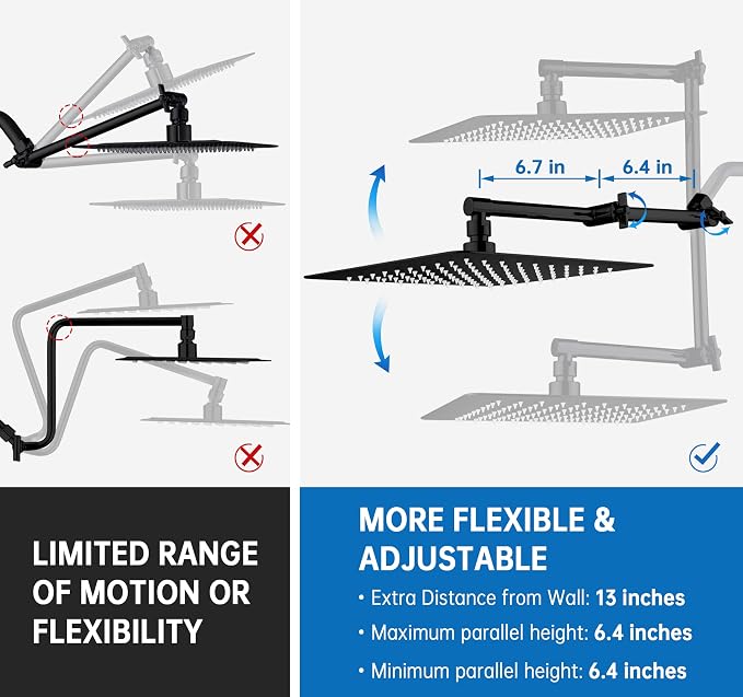 G-Promise All Metal 10 Inches Rainfall Shower Head with Handheld Combo | All Metal, Built to Last, Easy Install, Adjustable Height & Angle for All Heights, Extra Long Hose, Modern Upgrade